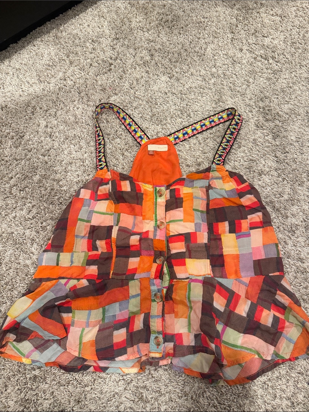 Pilcro Orange Multi Patchwork Camisole with Embroidered Straps - Picture 2 of 5
